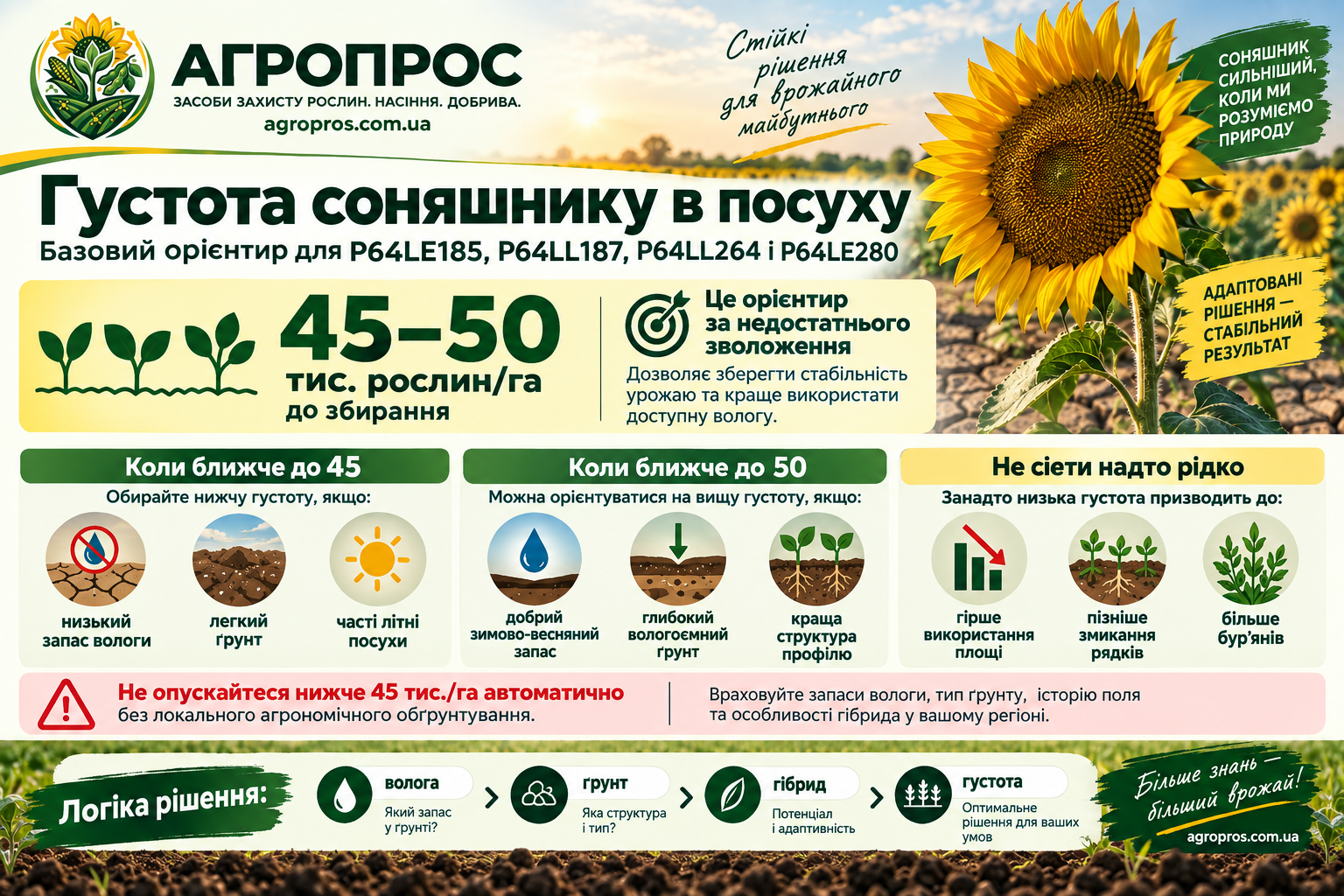 Густота соняшнику в посуху — як вибрати 45–50 тис. рослин на гектар