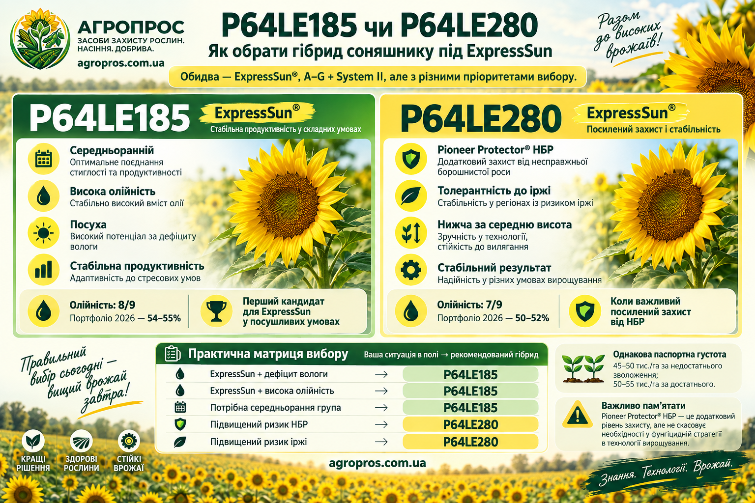 P64LE185 чи P64LE280 — порівняння ExpressSun