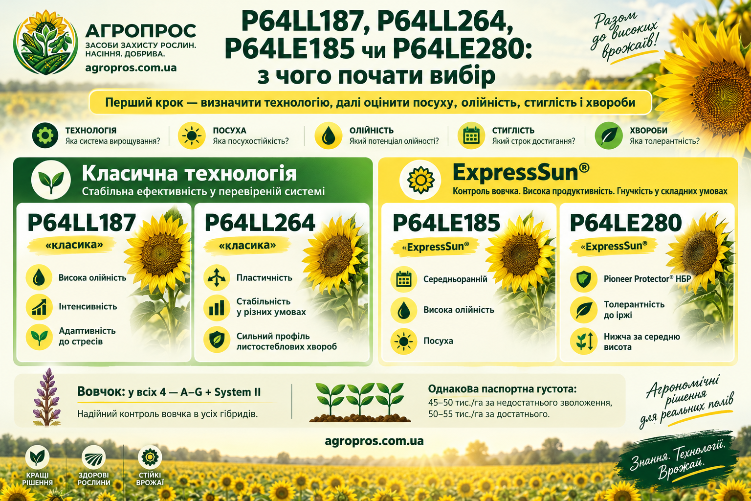 P64LL187, P64LL264, P64LE185 чи P64LE280 — з чого почати вибір